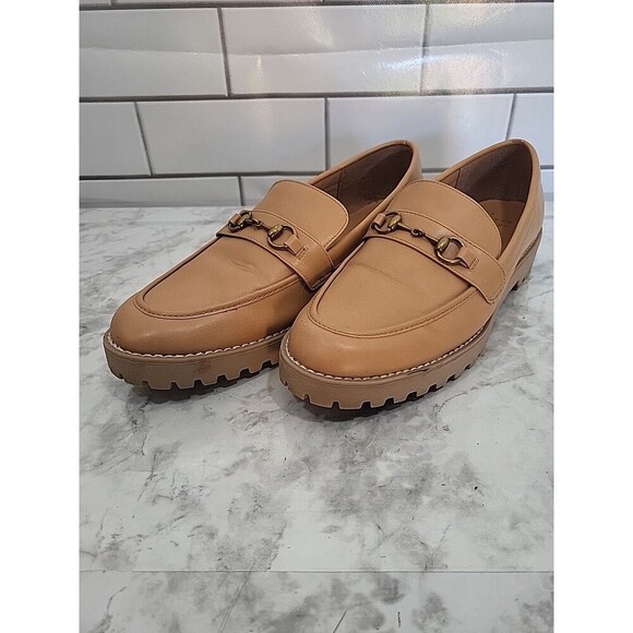 A New Day Womens Sz 11 Chunky Platform Loafers Slip On Shoes  Tan Preppy - Picture 4 of 7